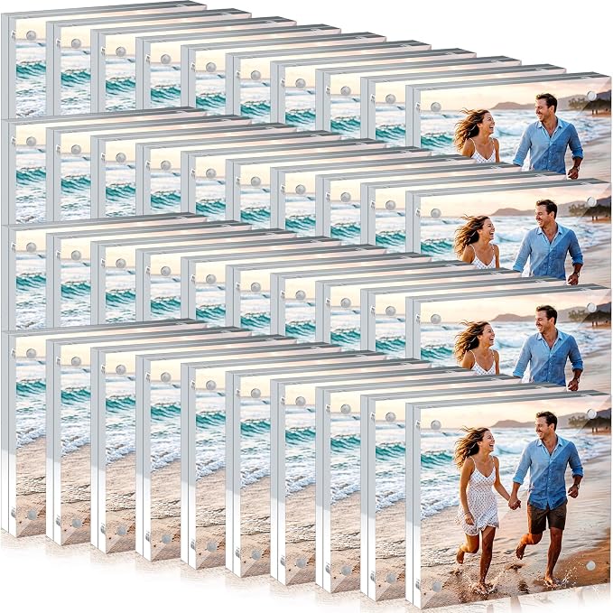 Handepo 40 Pack 4 x 4 Acrylic Picture Frames Bulk Clear Acrylic Magnetic Photo Frames 20mm Thick Double Sided Frameless Freestanding Display for Photos Cards Bedroom Living Room Home Office by Handepo