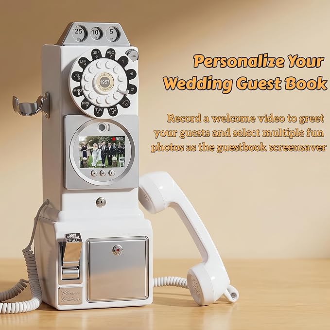 RetroVox Video & Audio Guest Book Wedding Phone Guestbook Creative Easy to Use & Fun Engagements Anniversaries Baby Showers Graduation (A Video White) - Image 4