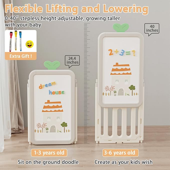 Kids Toy Storage Organizer with 10 Removable Bins, Foldable Toy Organizers and Storage with 3-Tier Bookshelf for Kids Toy Storage Organizer with Drawing Board, Extra 3 Brushes (4 In 1 Off-white) - Image 4