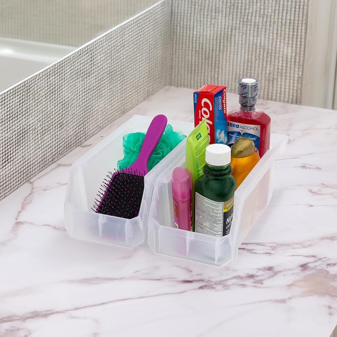 Medium Stackable Plastic Storage Bins, 8-Pack, Clear | Open-Front Stackable Bins For Garage, Pantry, Closet & Office, 11"L X 5,5"W X 5"H, Nests When Empty, Durable Plastic, - Image 10