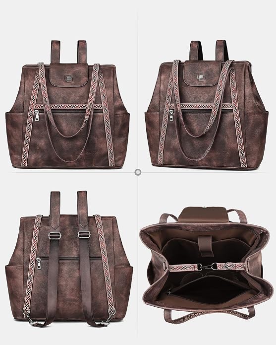 Large Laptop Tote Bag for Women Designer Leather Laptop Bag, 15.6in | Fashion Travel Backpack Purse Shoulder Handbag Fits 15.6 Laptop, Daily, Work, Business Trip, Weekend Travel, Teacher - Image 8