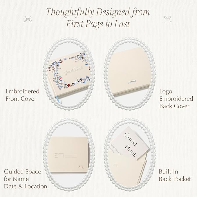 Embroidered Wedding Guest Book, Cotton Cover, Acid-Free Paper, 160 Pages, 9" L × 7" W, Sign in Book for Wedding Reception, Baby Shower&Events, with Envelopes, Table Card&Cotton Pouch (Pink) - Image 5