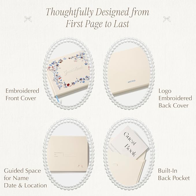 Embroidered Wedding Guest Book, 9 x 7 in, 160 Acid-Free Pages (Ivory) | 120gsm acid-free paper, lay-flat binding for weddings, baby showers, anniversaries, graduations and birthdays. - Image 5