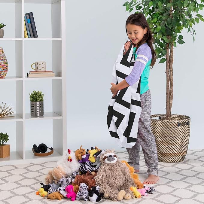 Posh Creations Kids Stuffed Animal Storage Bean Bag Chair Cover - Childrens Toy Organizer, Medium-27in, Canvas Chevron Black and White - Image 5
