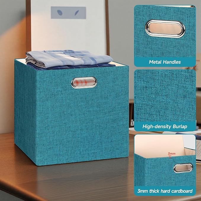 Posprica Collapsible Storage Bins,13×13 Foldable Storage Cube Boxes Fabric Drawer Fabric Storage Bins Vinyl Record Cubby Cubes with Handles for Bookcase, Closet, Shelf, Cabinet, 4 Pack - Image 4