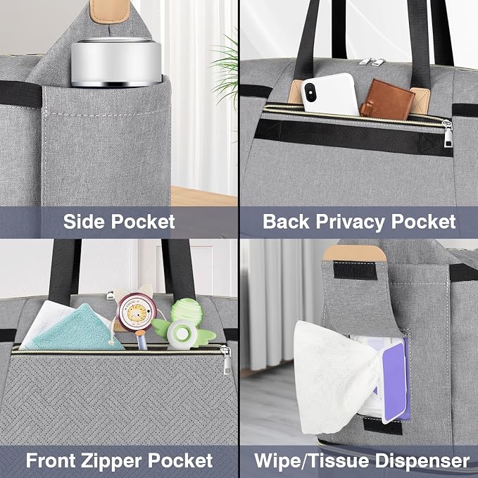 Diaper Bag Tote for Baby 7PCS, Large Mommy Bag with Portable Changing Pad | Multifunctional Hospital Bags for Labor and Delivery with Pacifier Case and Organizer Pouches,Travel Baby Bag for Boy Girl - Image 6