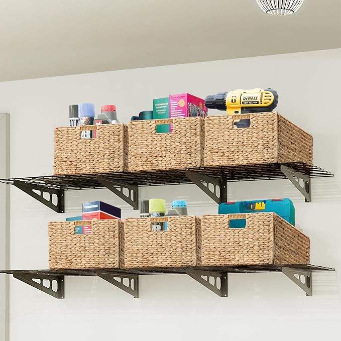Extra Large Water Hyacinth Wicker Storage Baskets, Set of 4 | Rectangular, 16.1"x12.6"x9.5", Iron Wire Frame, Natural - Image 4