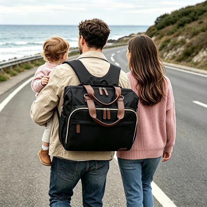 Diaper Bag Backpack Mommy Bag Large Capacity Diaper Backpack Travel Essential Baby Diaper Bag for Mom and Dad, Black (Black) - Image 7