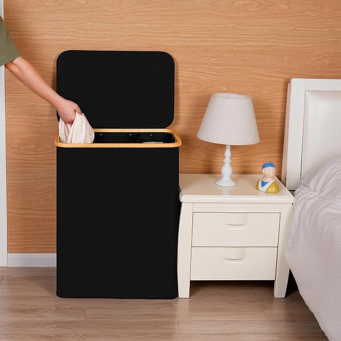 efluky Laundry Hamper with Lid, Trio Laundry Basket with 2 Removable Bags, 3 Section Laundry Bin with Bamboo Handles for Bathroom, Bedroom & Laundry Room, 160L (42.3 Gallon) Black - Image 5