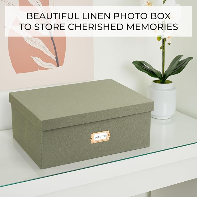 Decorative Photo Storage Box - Sturdy Linen Organizer Holds 1700 Photos | Organizer with Dividers Stores Up to 1700 5x7 Pictures - Portable Scrapbook Storage Containers with Lid - Image 7
