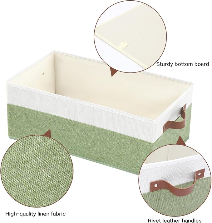 3 Pack Large Capacity Storage Bins Closet Organizer for Shelves | Fabric Closet Storage Baskets Boxes with Leather Handles for Organizing Clothes, Sheets, Jeans, Toys, Books (Green) - Image 4