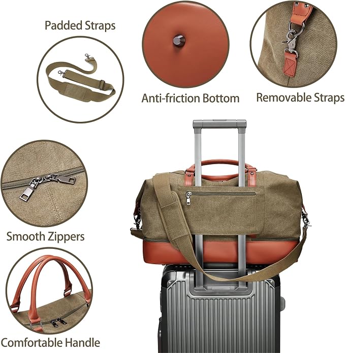 Canvas Duffle Bag for Travel, Weekender Overnight Bag for Women Men with Shoe Compartment Carry on Duffle Bags for Airplanes Gym Sport Business Bag - Image 2