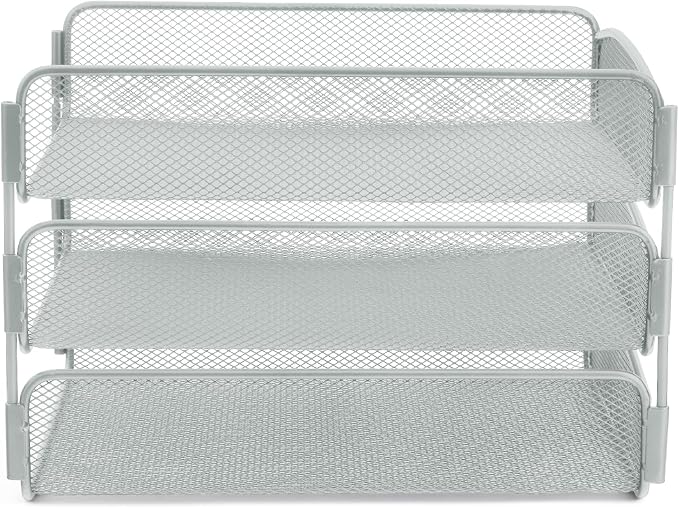 Safco Onyx Desktop Organizer, 3-Tier Paper Tray, Durable Steel Mesh Construction,Silver - Image 3