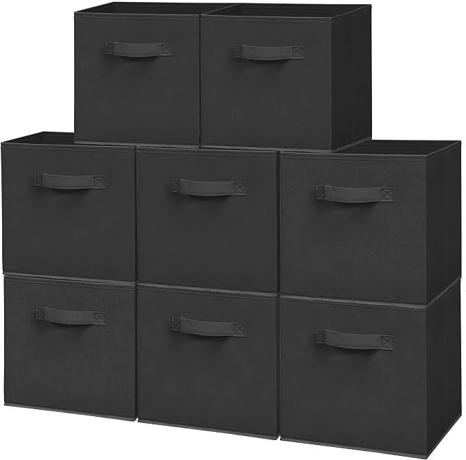 Easi Storage Cubes, 11 Inch Fabric Storage Bins, Set of 8, Foldable Collapsible Cube Organizer with Handles, Closet Shelves Office Nursery Storage, Cubby Storage Bins for Toys Clothes Books, Black by Unknown