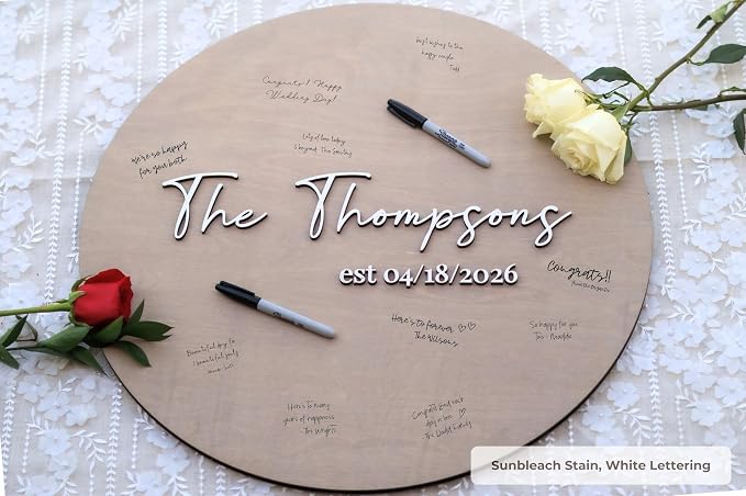 Personalized Round Guest Book Alternative Sign, Unique Guest Book Sign, Custom Alternative Guest Book, Wooden Guest Book, Wedding Ceremony Guestbook Sign (Design 8) - Image 3