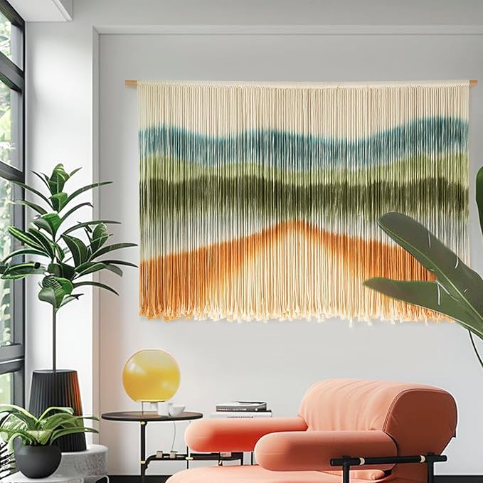 IOWER Macrame Wall Hanging Dip Dyed Mountain Wall Art Fiber 57" W*35" L | For Bedroom Living Room Nursery, Wedding Backdrop,Modern Style, Rustic Home Accent, Farmhouse Decor, Housewarming Gift - Image 3