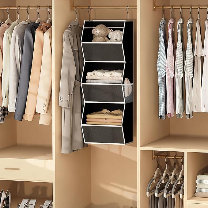 Hanging Closet Organizer Collapsible Bedroom Closet Organization, 3 Shelf | Closet Organizers and Storage Hanging with Mesh Pocket for Clothes, Closet Hanging Organizers and Storage for Wardrobe, Black - Image 7