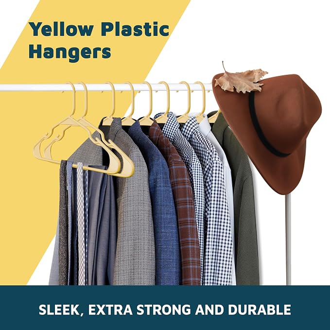 Lifemaster Plastic Clothes Hangers – Heavy Duty Hanger Set, for Organizing Clothes, Dresses, and Coat, Holds Up to 5 lbs, Space-Saving Hangers with Non-Slip Shoulder Grooves, Pack of 100, Yellow - Image 9