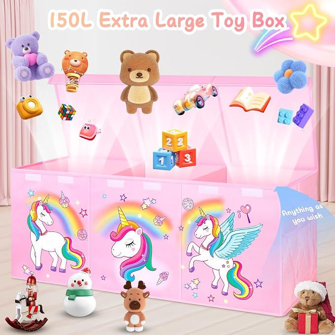 Extra Large Toy Box with Lids, Collapsible Storage Chest, 40"x16"x16" Pink | Sturdy Large Toy Storage Organizer Bins with Dividers, Toybox for Kids Boys Girls, Bedroom Nursery Playroom Organization - Image 2