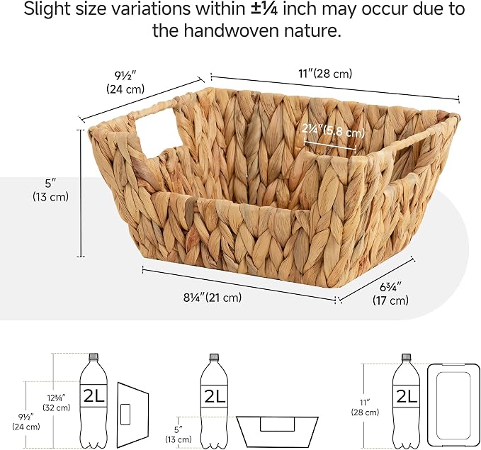 StorageWorks Wicker Storage Basket, Pantry Baskets, Water Hyacinth | Pantry Baskets for Patato and Onion Storage, Stackable Wicker Basket Organizer for Shelf, Woven Basket for Storage, 2-Pack - Image 2