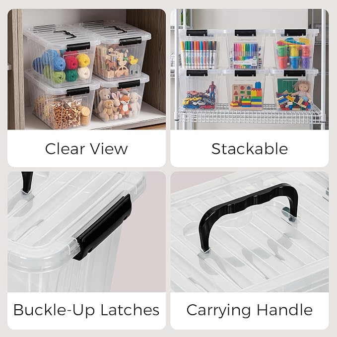 Citylife 7 Qt Clear Plastic Storage Bins with Lids and Handle Small 6 Pack | Stackable See-Through Craft Storage Box Latches Durable Containers Secure Pull Handle Organizing for Home Kitchen pantry - Image 5