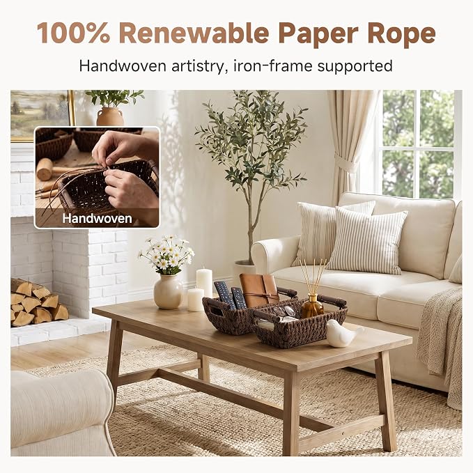 StorageWorks Small Baskets for Organizing, Woven Basket for Shelves | Wicker Storage Baskets for Shelves, Baskets with Wooden Handles, 2-Pack Gifts Basket for Home Decor, Hand-Woven Basket - Image 5