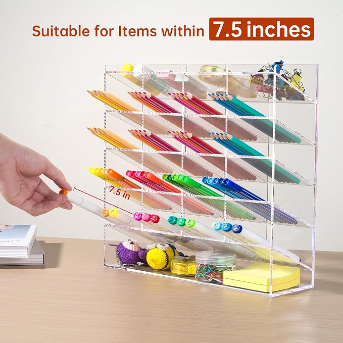 BEYGORM Acrylic Vertical Marker Organizer for 250 Markers, Desk Orgaizer | 21 Compartments Clear Angled Pen & Pencil Holder, Large Stationery & Art Supply Storage for School (13 x 12.5 x 4 Inch) - Image 3