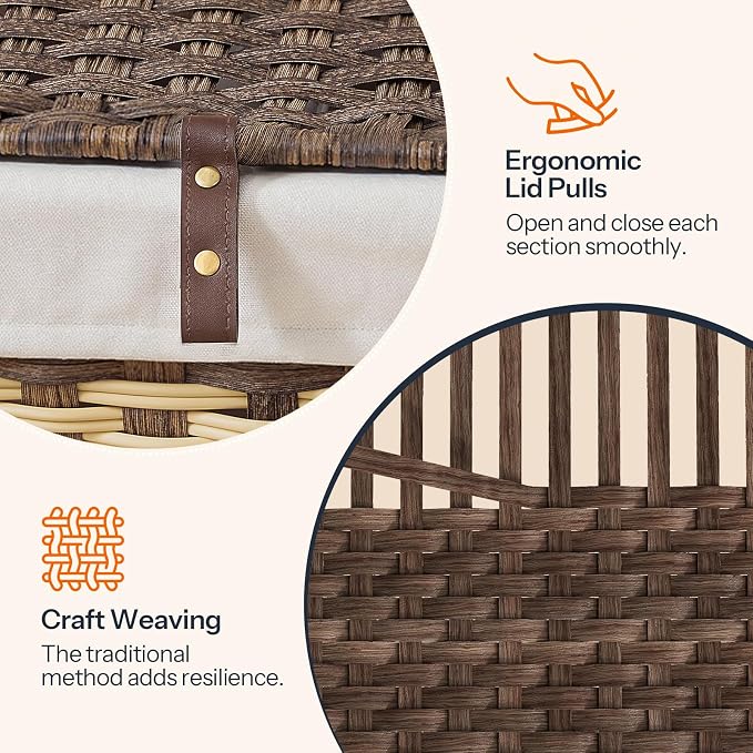HOOBRO Storage Basket with Lid, 42.3 Gallon (160L) Wicker Storage Basket with 2 Separate Lid, Blanket Storage Bin with 2 Removable Liner Bags, for Bedroom, Laundry, Brown and Natural BR276CW01 - Image 8