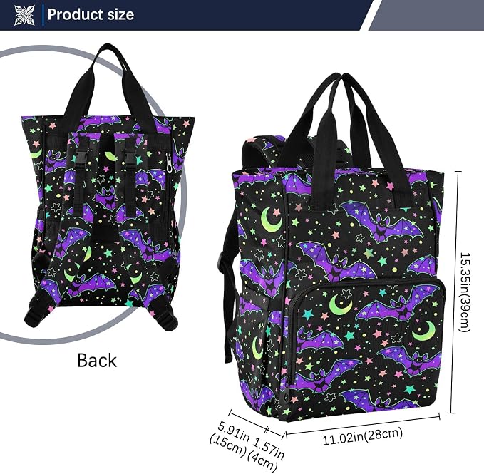 MNSRUU Diaper Bag Magic Galaxy Bat Diaper Bag Backpack Multifunction Travel Diaper Bag Tote Large Capacity Diaper Changing Backpacks for Moms Dads - Image 3