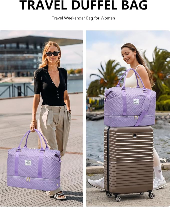 Women Weekender Travel Duffle Bag: Travel Duffel Overnight Bags with Shoe Compartment Large Carry on Tote Bag Toiletry Bag Weekend Yoga Gym Hospital Bags for Labor and Delivery with Wet Pocket Purple - Image 2