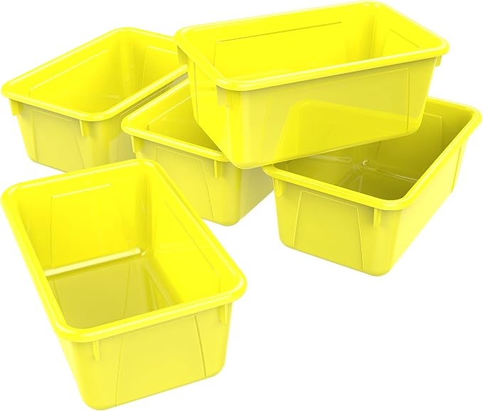 Storex Small Cubby Bins, Pack of 5, 12.2 x 7.8 x 5.1 Inches, Yellow (62410U05C) by Storex