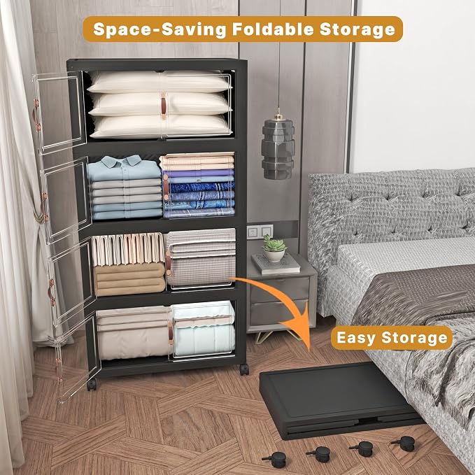Stackable Storage Bins, 1440QT Collapsible Drawers with 2 Lids | Large Capacity, Magnetic Door, Stack Lock, Rolling Wheels, Foldable Design, Organizers and Storage for Bedroom Dorm Garage - Image 7
