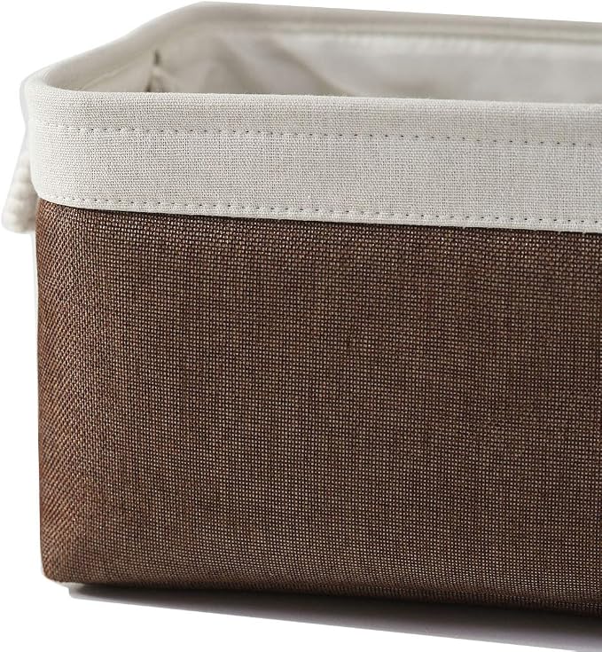 Large Storage Baskets for Shelves, Fabric Baskets for Organizing, Collapsible Storage Bins for Closet, Nursery, Clothes, Home & Office [3-Pack, White&Brown] - Image 4