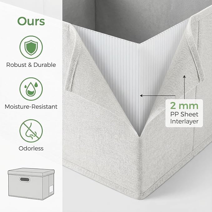 Storage Bins with Lids [3-Pack] Linen Fabric Foldable Storage Boxes Organizer Containers Baskets Cube with Cover for Bedroom Closet Office Beige（11.4X8.6X6.7 - Image 6