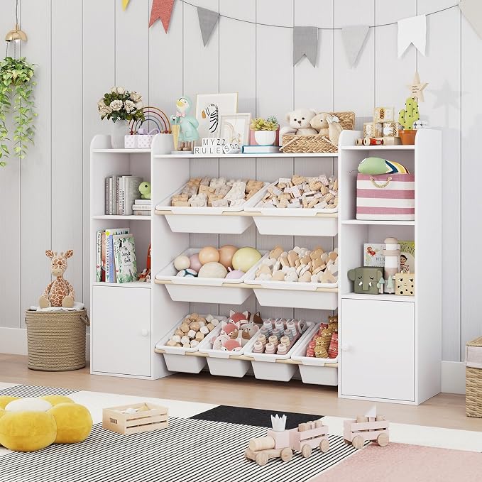 Toy Storage Organizer with 8 Toy Bins, Kids Toy Organizers and Storage with Shelf, Toddler Bookshelf and for Classroom, Living Room, Kids Room, Playroom by PTINFLUCE