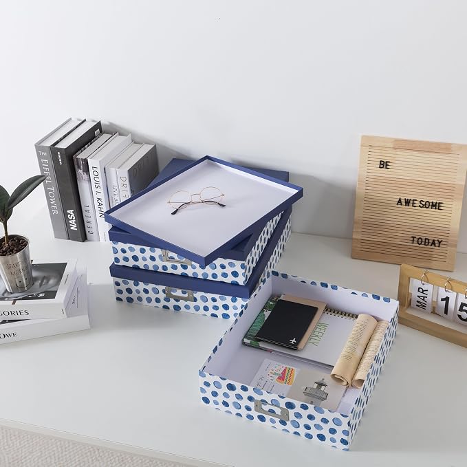 Soul & Lane - Decorative Storage Boxes with Lids, Set of 3, Blue Spots | Large Photo Keepsake Box Set for Organizing Documents and Memories, Cute Flat Nesting Cardboard Organizers for Scrapbooking - Image 5
