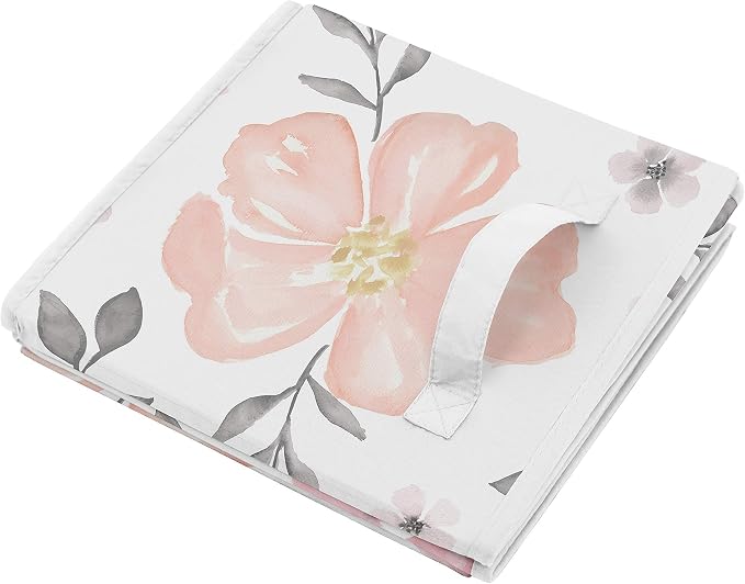 Sweet Jojo Designs Set of 2 Collapsible Fabric Storage Cubes (Pink/Grey Boho Floral) for Girls, Baby, Kids, Childrens Foldable Bins Organizer Boxes Toys (Watercolor, Flower, Elegant Rose, Farmhouse) - Image 4