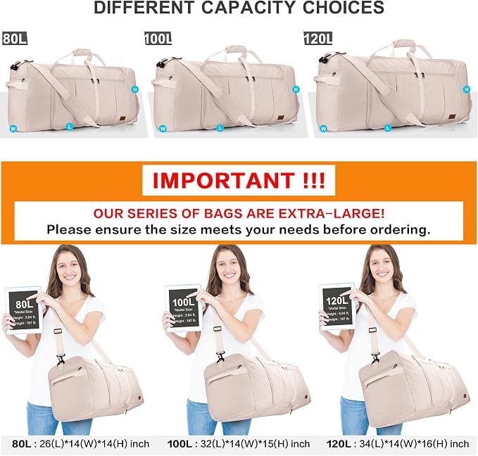 80L EXTRA LARGE Foldable Waterproof Travel Duffle Bag for Men and Women | with Shoe Compartment, Duffel for Weekender Gym Sport, Tear Resistant, Polyester - Image 3