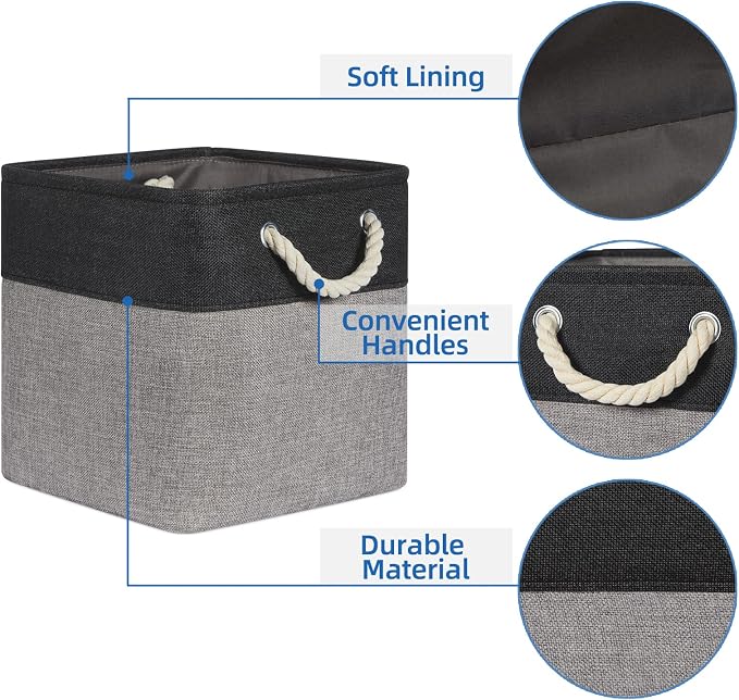 Temary Storage Baskets 4 Pack Fabric Storage Cubes Basket for Organizing, Collapsible Cloth Baskets with Handles for Shelves, Home, Closet (Black&Gray) - Image 4