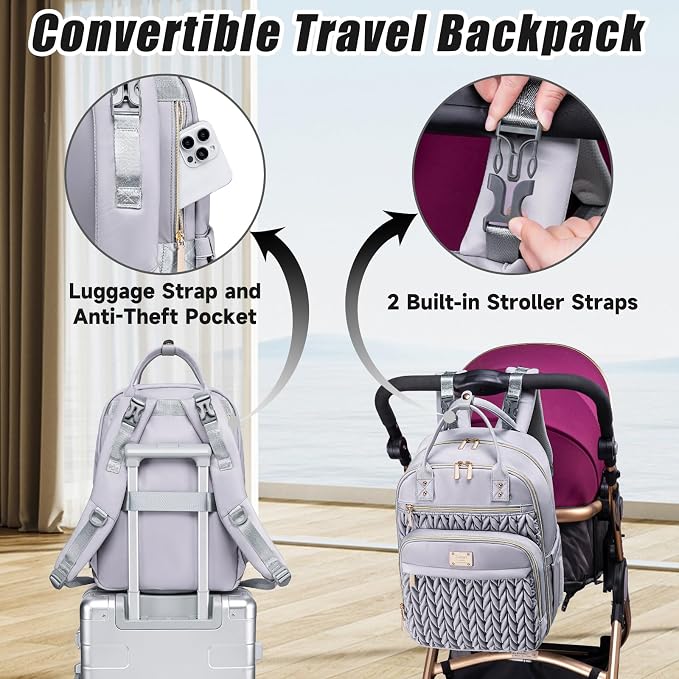 Tealari Diaper Bag Backpack,Stylish Baby Diaper Bag,Waterproof Travel Diaper Backpacks Baby Bags with Changing Pad,Stroller Straps,Insulated Pockets (Gray) - Image 4
