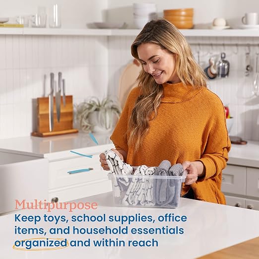 ECR4Kids Scoop Front Storage Bins, Multipurpose Organization, Clear, 25-Piece | Durable plastic, GREENGUARD Gold Certified, 1.2 gallon capacity, lightweight & nestable, built-in handle, classroom/home use - Image 3