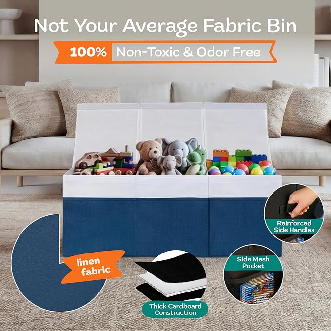 SoftOwl Extra Large Toy Storage Organizer with Lid - Sturdy, Collapsible Toy Chest Storage Box Design - Toys Bin with Dividers for Kids, Nursery, Bedroom, Playroom 37"x16"x14" - Image 4