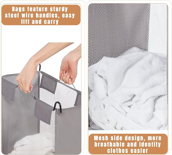 STORAGE MANIAC 3-Section Laundry Sorter with Foldable Ironing Board, Heavy-Duty Rolling Laundry Cart with and Removable Bags, Triple Laundry Hamper with Wheels, Dark Grey - Image 5