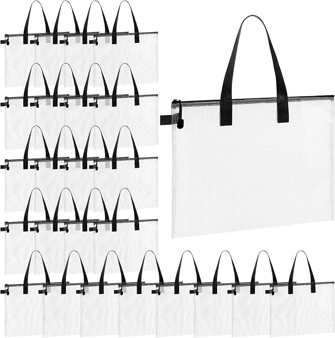 Reginary 24 Pcs Mesh Zipper Pouch File Bags with Handle Bulk A4 11 x 13.8 Inch Zipper Mesh Document Pouch Artwork Storage Organize for Office School Supplies Paintings Puzzle Travel Storage(Black) by Reginary