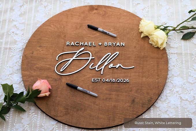 Personalized Round Guest Book Alternative Sign, Unique Guest Book Sign, Custom Alternative Guest Book, Wooden Guest Book, Wedding Ceremony Guestbook Sign (Design 3) - Image 2