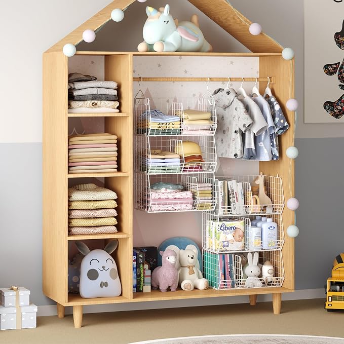 5 Tier Extra Large Closet Hanging Shelves with Divider,2 Pair Hook,16.5"L x 11.8"W x 51.4"H Closets Organizers and Storage,Clothes Organizer Clothing Sweaters Shoes Handbags Clutches Accessories-White - Image 2