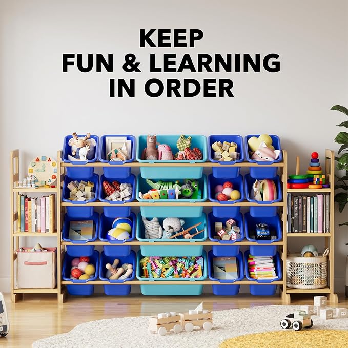 SpaceAid Toy Storage Organizer with 6 Shelves and 20 Bins, Toy Organizers Storage Bookshelf, Kids Bin Shelf Toys Box Bookcase for Bedroom Playroom Organization Room Decor, Blue and Navy Blue - Image 6