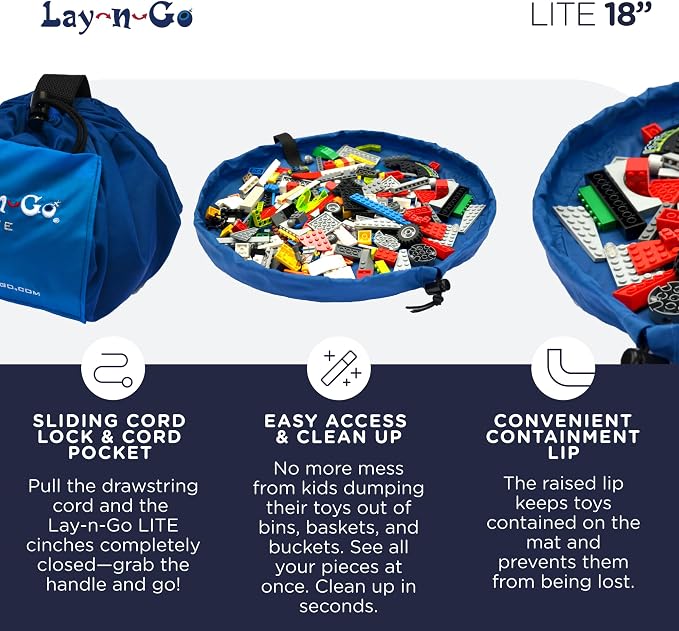 Lay-n-Go Layflat Portable Drawstring Cinch Storage Toy & Mini Figures Organizer & Play Mat, Mesh Pockets, Home & Travel, Kids & Toddlers Playdates, 2 Straps for Backpack, Durable, Machine Washable - Image 4