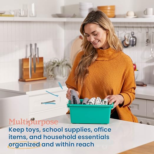 ECR4Kids Scoop Front Storage Bin, Multipurpose Organization, Emerald, 15-Piece - Image 3
