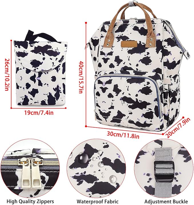 MCWTH Cow Print Diaper Bag Backpack Set for Baby Girls Mom, Large Capacity Multi-Function Nappy Bags Organizer - Image 2